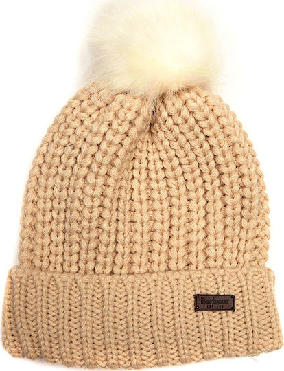 Saltburn Pom Pom Beanie Feminin Căciulă cu Tricotaj Rib în culoarea Bej