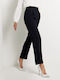 Damen Hoch tailliert Stoff Hose in Karotten Passform Schwarz