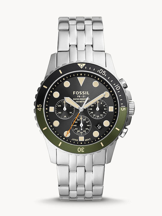 Fossil Herrenuhr 42mm Batteriebetrieb mit Silber Metallarmband