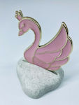 Christening Favor with Decoration Pebble with Swan Pink