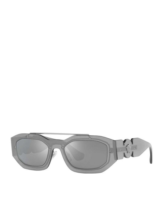 Versace Women's Sunglasses with Grey Horn-Rimmed Frame and Silver Mirror Lens VE2235 1001/6G