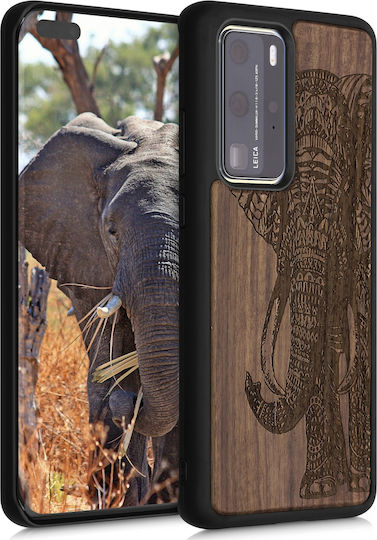 KWmobile Elephant Motif Umschlag Rückseite Hölzern Dark Brown (Huawei P40 Pro)