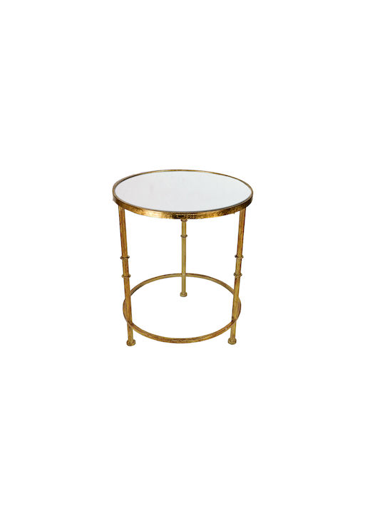 Round Glass Side Table Λευκό / Χρυσό L43xW43xH53.5cm