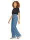 High Waist Women's Jean Trousers in Relaxed Fit Medium Blue Denim