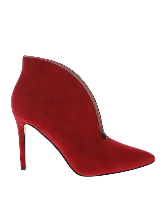 Tetty Ghete Dama de Catifea Ankle Boots cu Toc Roșii