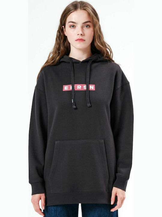 Long Women's Sweatshirt Hooded Black