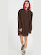 Weirdi Dress Mini Αθλητικό Φόρεμα Μακρυμάνικο με Κουκούλα Καφέ