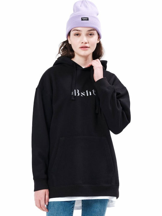 Long Women's Sweatshirt Hooded Black