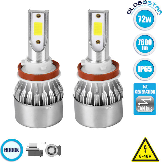 GloboStar Lampen Auto C6 Line H9 Canbus LED 6000K Kaltes Weiß 8-48V 72W 2Stück