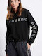 Long Women's Sweatshirt Hooded Black