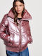 Κοντό Γυναικείο Puffer Μπουφάν για Χειμώνα Rose Brown