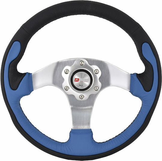 Carman R Speed Leather Three Spoke Car Steering Wheel with 33cm Diameter Black/Blue