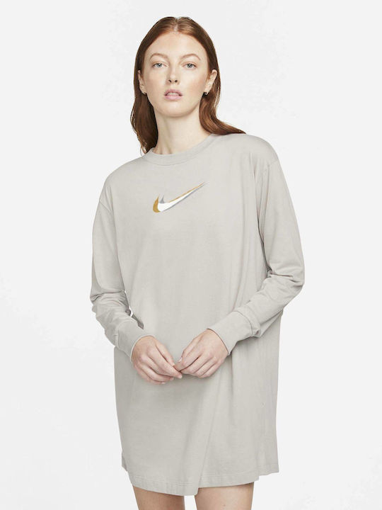 Nike Sportswear Mini Αθλητικό Φόρεμα T-shirt Μακρυμάνικο Μπεζ