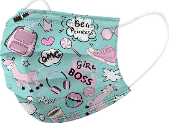 Girl Boss Washes Protective Mask Fabric Kids Turquoise 1pcs