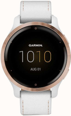 Garmin Venu 2S Oțel inoxidabil 40mm Rezistent la apă Ceas inteligent cu pulsometru (White Leather Strap)