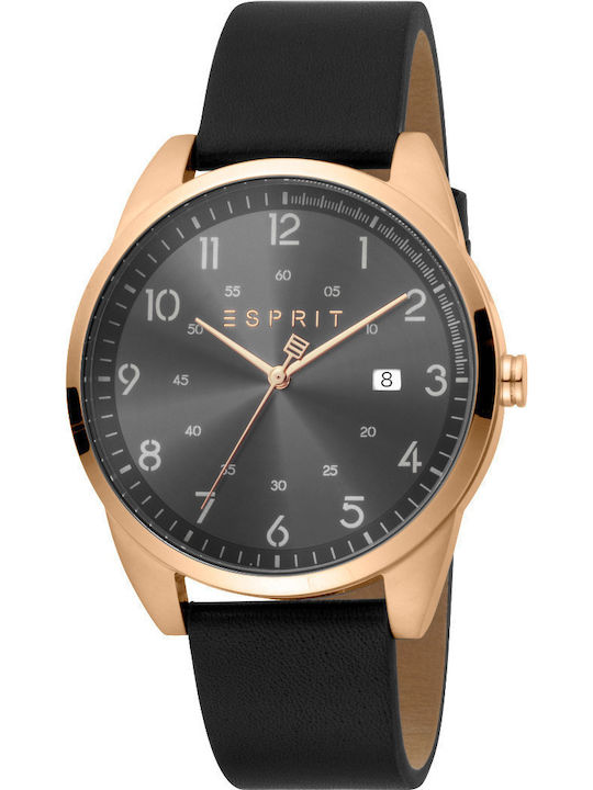 Esprit Cameo Ανδρικό Ρολόι 42mm Μπαταρίας με Μαύρο Δερμάτινο Λουράκι
