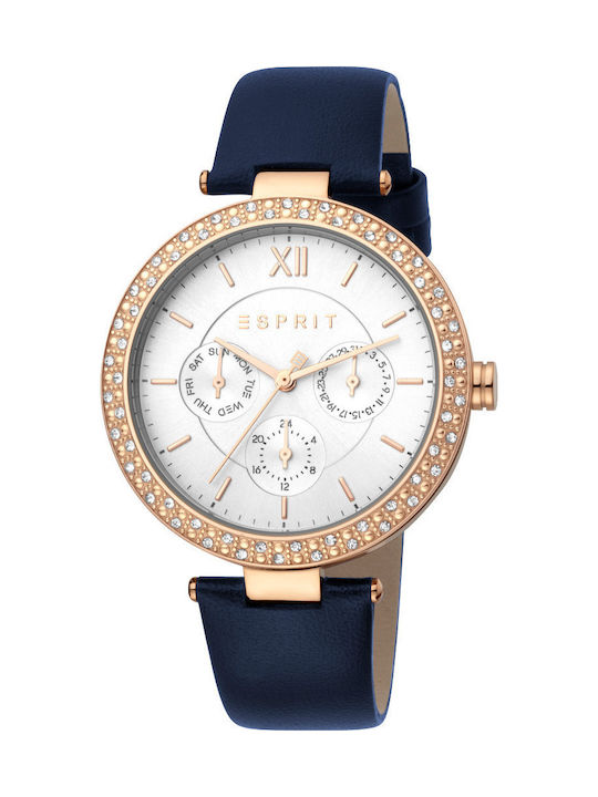 Esprit Uhr Chronograph mit Blau Lederarmband
