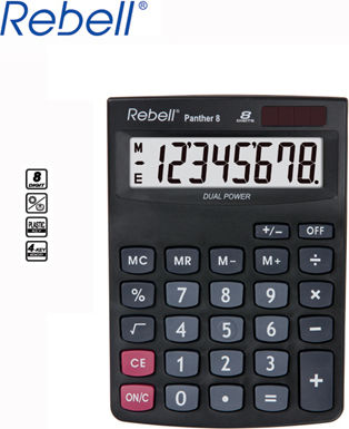 Rebell Panther 8 Αριθμομηχανή Λογιστική 8 Ψηφίων σε Μαύρο Χρώμα