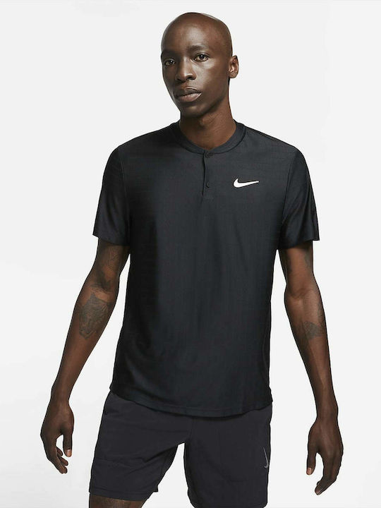 Nike Court Ανδρική Μπλούζα Dri-Fit με Κουμπιά Dri-Fit Κοντομάνικη Μαύρη