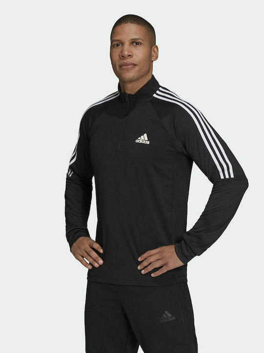 Adidas Sereno Cut 3 Stripes Ανδρική Μπλούζα με Φερμουάρ Μακρυμάνικη Μαύρη