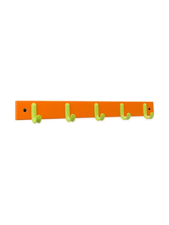 Inofix Wooden Kids Wall Mounted Hanger with Hooks 3707 Orange-Green 48.8x5.2x6cm