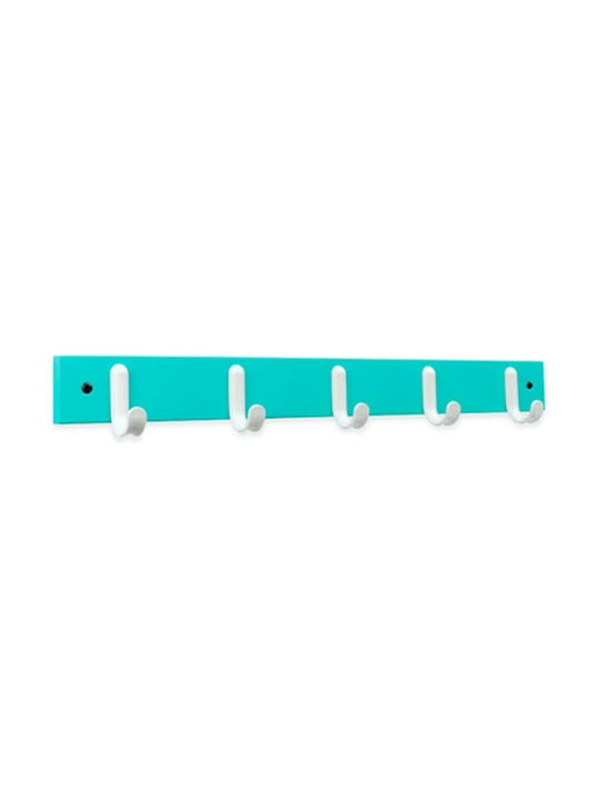 Inofix Wooden Kids Wall Mounted Hanger with Hooks 3707 Turquoise-White 48.8x5.2x6cm