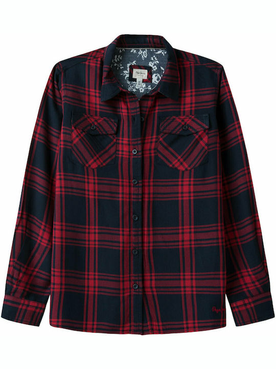 Kids Checked Shirt Long Sleeve Red Ire