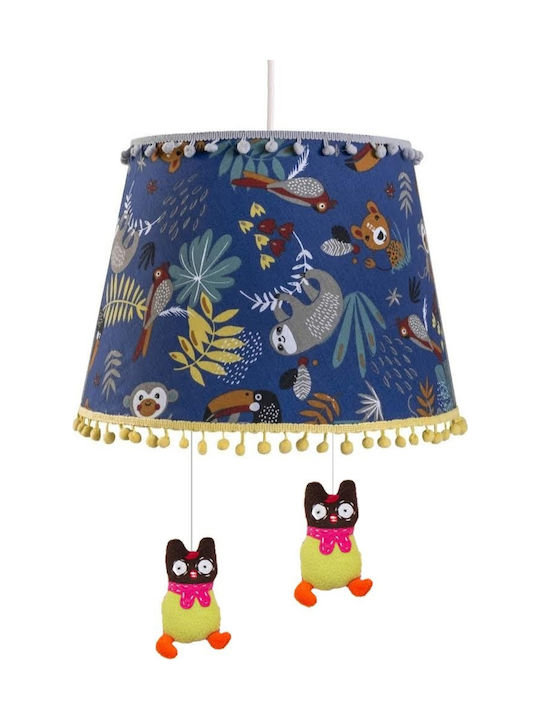 Oxygen Tropical Owls Single Bulb Kids Lighting Pendant of Fabric with Drive Size E27 In Blue Colour