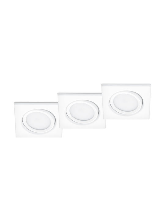 Trio Lighting Rila Platz Metallisch Einbau Spot mit integriertem LED und Warmweißes Licht Weiß 8x8cm. 3Stück