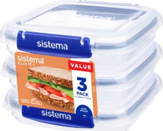 Sistema Klip It Plus Cutii De Prânz Din Plastic Albastre 16x15.8cm 3 Bucăți
