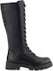 Synthetic Leather Medium Heel Women's Boots with Laces / Zipper Black