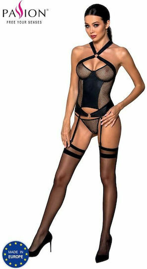 Passion Amanda Corset Eco Leather Corsete Sexy Negru