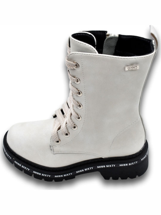 Anatomical Leather Kids Boots with Zipper White