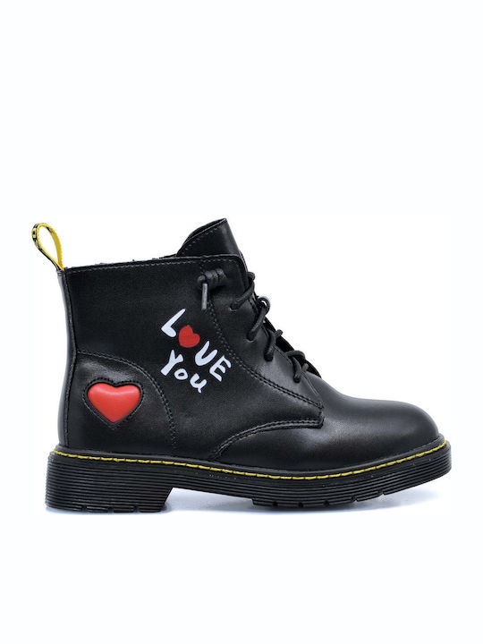 Anatomical Leather Kids Boots with Laces Black