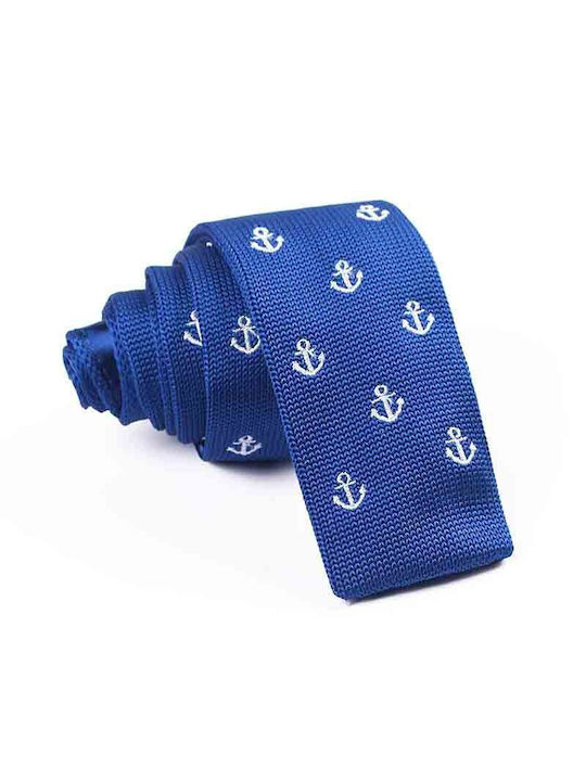 Knitted Tie Blue with Anchors 5cm.