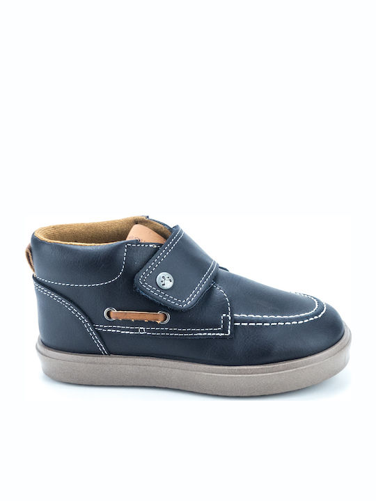 Titanitos Kids Leather Boots with Hoop & Loop Closure Navy Blue