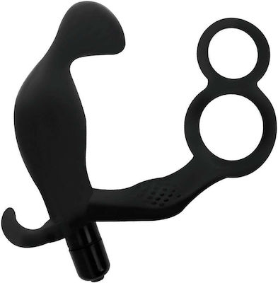 Addicted Toys Plug With Double Penis Ring & Testicles Vibrating Cock Ring Cock Black