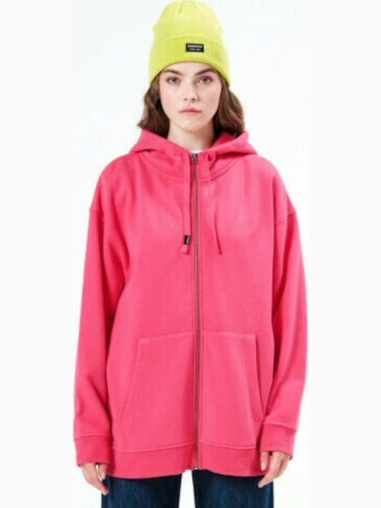 Long Women's Sweatshirt Jacket Hooded Hot Pink