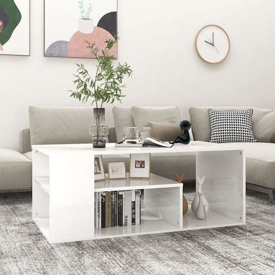 Rechteckig Couchtisch Holz Glossy White B100xT50xH40cm