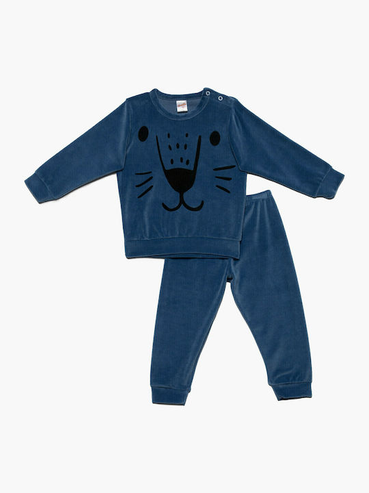 Minerva Kids' Pajamas Winter Cotton Blue Animal Smileys