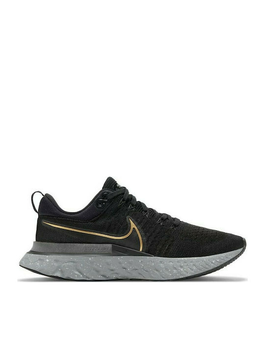 Nike React Infinity Run Flyknit 2 Ανδρικά Αθλητικά Παπούτσια Running Black / Metallic Gold / Smoke Grey / Grey Fog