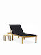 Deckchair Wooden with Cushion Pine / Black with Table 2pcs 200x70x31.5cm.