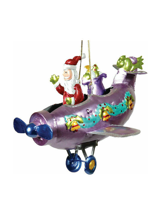 Hanging Ornament Airplane Metallic Purple 16x20cm