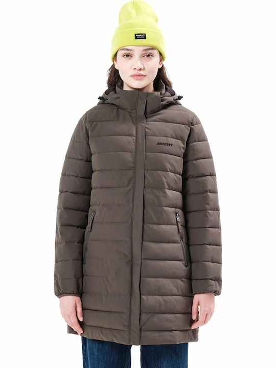 Women's Long Puffer Jacket Waterproof and Windproof for Winter with Hood Khaki
