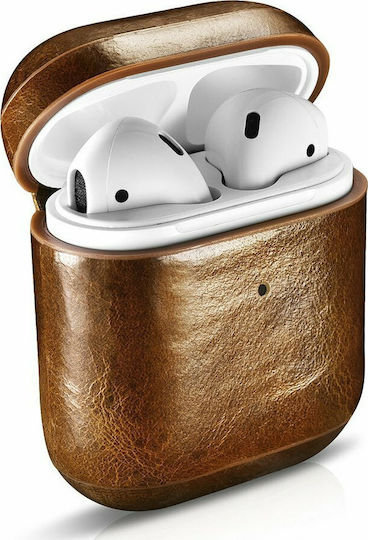 iCarer Oil Wax Case Leather in Brown color for Apple AirPods 1 / AirPods 2