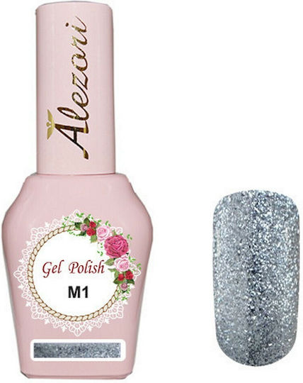 Alezori Glitter Halb-permanenter Nagellack M1 Total Silver mit Glitter 15ml 1Stück