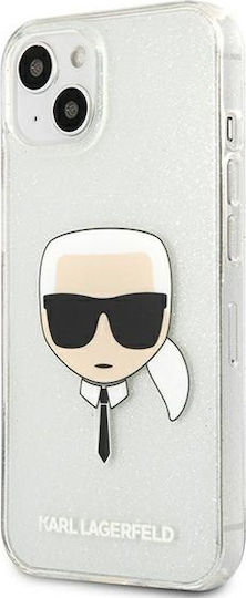 Karl Lagerfeld Glitter Karl`s Head Задна корица Пластмаса Сребрист (iPhone 13 mini)