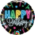 Balloon Foil Birthday-Celebration Round Black Neon Glow 46cm