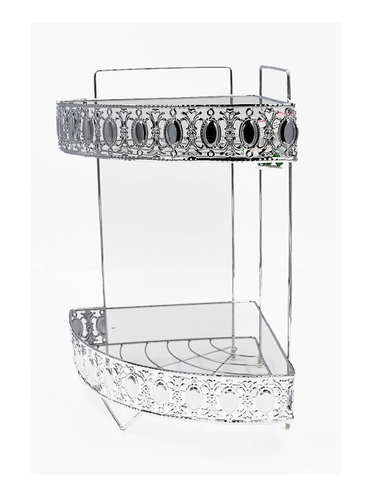 Sidirela Lace Corner Wall Mounted Bathroom Shelf Metallic with 2 Shelves 22x22x35cm Silver