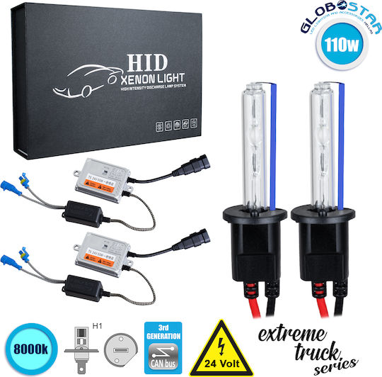 GloboStar Truck Xenon Kit Extreme Truck Series H1 CAN Bus 110W 24V 8000K Cold White